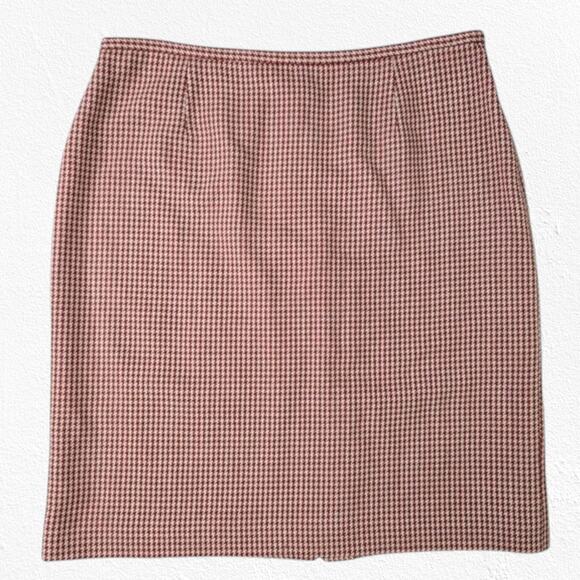90s Vintage Red Houndstooth Wool Blend Ann Taylor Knee Length Skirt Size 14 - Picture 1 of 7